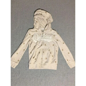 Kids OshKosh B’gosh Hoodie Size 7 Grey Gold Stars Logo Zip Up Winter Fall Autumn